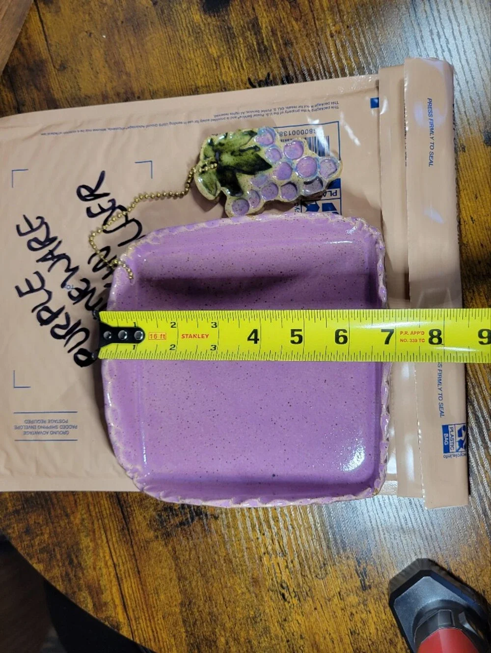 Handmade Square stoneware grape napkin holder